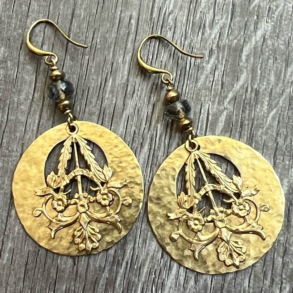 Handmade gemstone nouveau earrings. - Picture 7 of 9